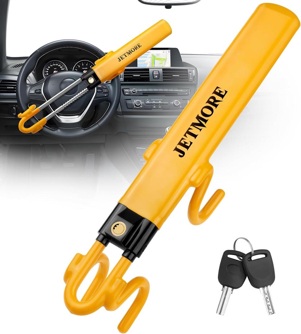 JETMORE Steering Wheel Lock Anti Theft Car Device with Adjustable Design Car Lock in Compatibility Car Wheel Lock with Reinforced Steel Car Anti Theft Device with Tamper-Proof Bolts