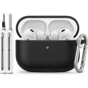 for AirPods Pro 3 Case 2025 with Cleaner Kit, Full-Coverage dustproof Soft Silicone Design for AirPods Pro 3rd Generation Comes with Keychain,Suitable for Women Men,Black