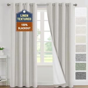H.VERSAILTEX 100% Blackout Curtains for Bedroom 96 inches Long Light Blocking Linen Curtains with Thermal Barrier and Grommets for Modern Decor 2 Panel Sets, 52x96 Inch, Heather Stone(Not Solid)