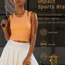 RUNNING GIRL Sports Bras for Women High Impact Seamless Ribbed Longline High Neck Workout Crop Tank Tops Padded (Orange, XL)