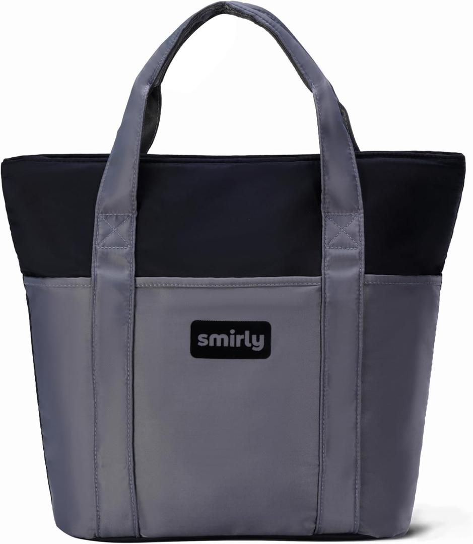 SMIRLY Large Insulated Cooler Bag, Thermal Insulated Grocery Bags, Collapsible Cooler Tote for Travel,Beach or Picnic (Grey)