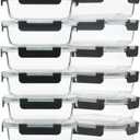 12 Pack 22oz Glass Meal Prep Containers, Food Storage Containers with Lids, Air-Tight, Leak-Resistant, Freezer to Microwave Safe - Grey Set