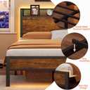 Twin Bed Frame with Charging Station and LED Lights,Heavy Duty Platform Beds Twin Size with Storage Headboard,USB Port,Rustic Wood and Strong Metal Support,No Box Spring Needed, Noise Free