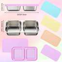 FoldTier 8 Pack 2-Compartment Stainless Steel Snack Containers Include 8 Silicone Lids and 8 Box Bodies Reusable Stackable Box for Adult Work, Travel & Camping 7.9 x 4.1 x 1.6 Inch (Macaron)