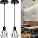 LTBLIGHT 2-Pack Industrial Pendant Light Fixtures, Black Hanging Ceiling Light with Adjustable Height Cord, Modern Pendant Lamps for Kitchen Hallway Bedroom Corridor, E26 Base(Bulbs Not Included)