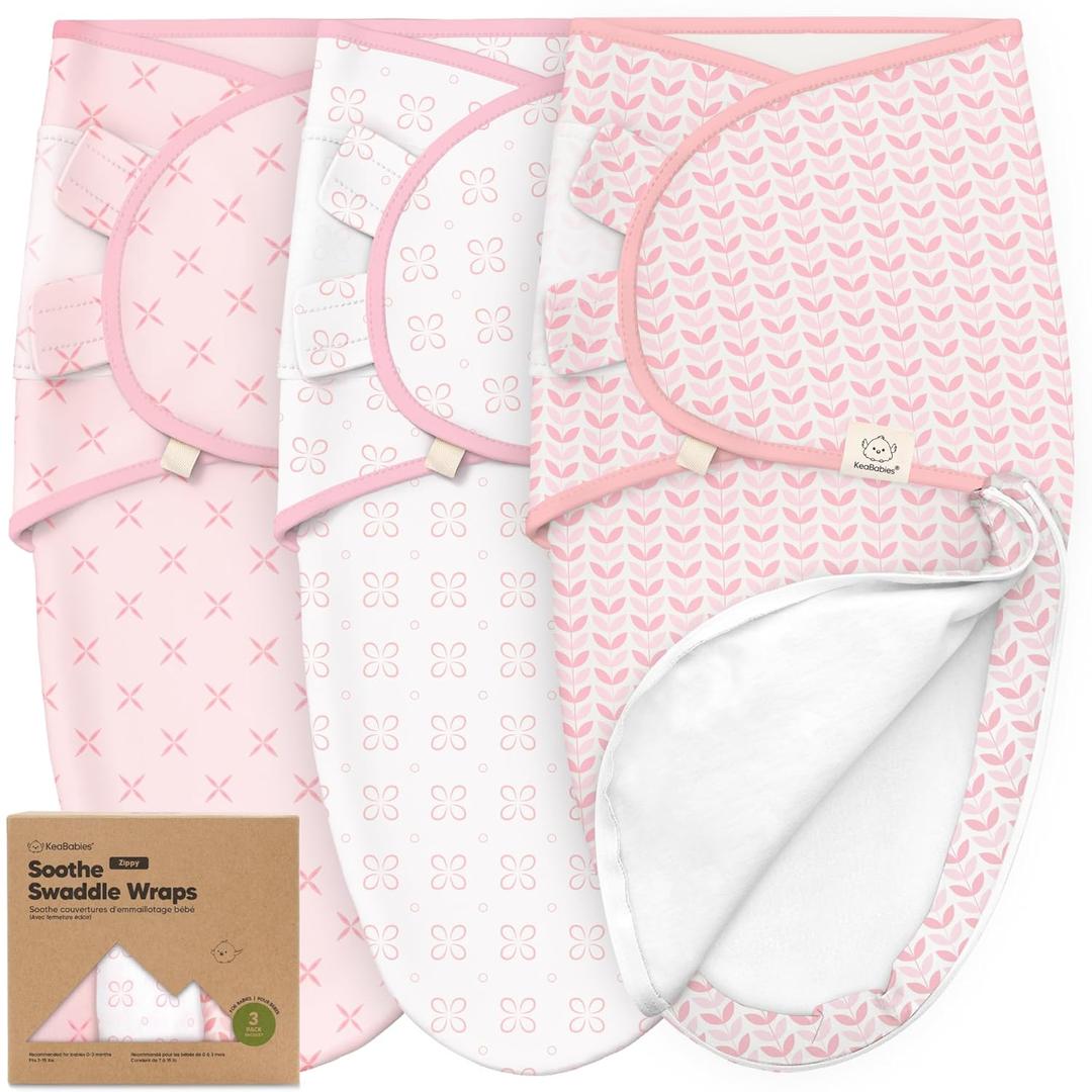 Baby Swaddle Sleep Sacks with Zipper - 3-Pack Swaddles for Newborns 3-6 Months, Infant, Baby Girls, Boys, Soft & Durable Newborn Sleep Sack, Easy Diaper Change Swaddling Blanket (Blossom, L)