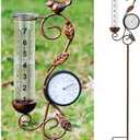 32" Garden Rain Gauge with Thermometer - 7" Glass Tube for Outdoor Indoor Use, Patio Yard Decor Statue