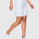 Women's 7" Athletic Hiking Long Shorts with Pockets High Waisted Stretchy | Bermuda Shorts for Women, Workout, Casual (White, L)