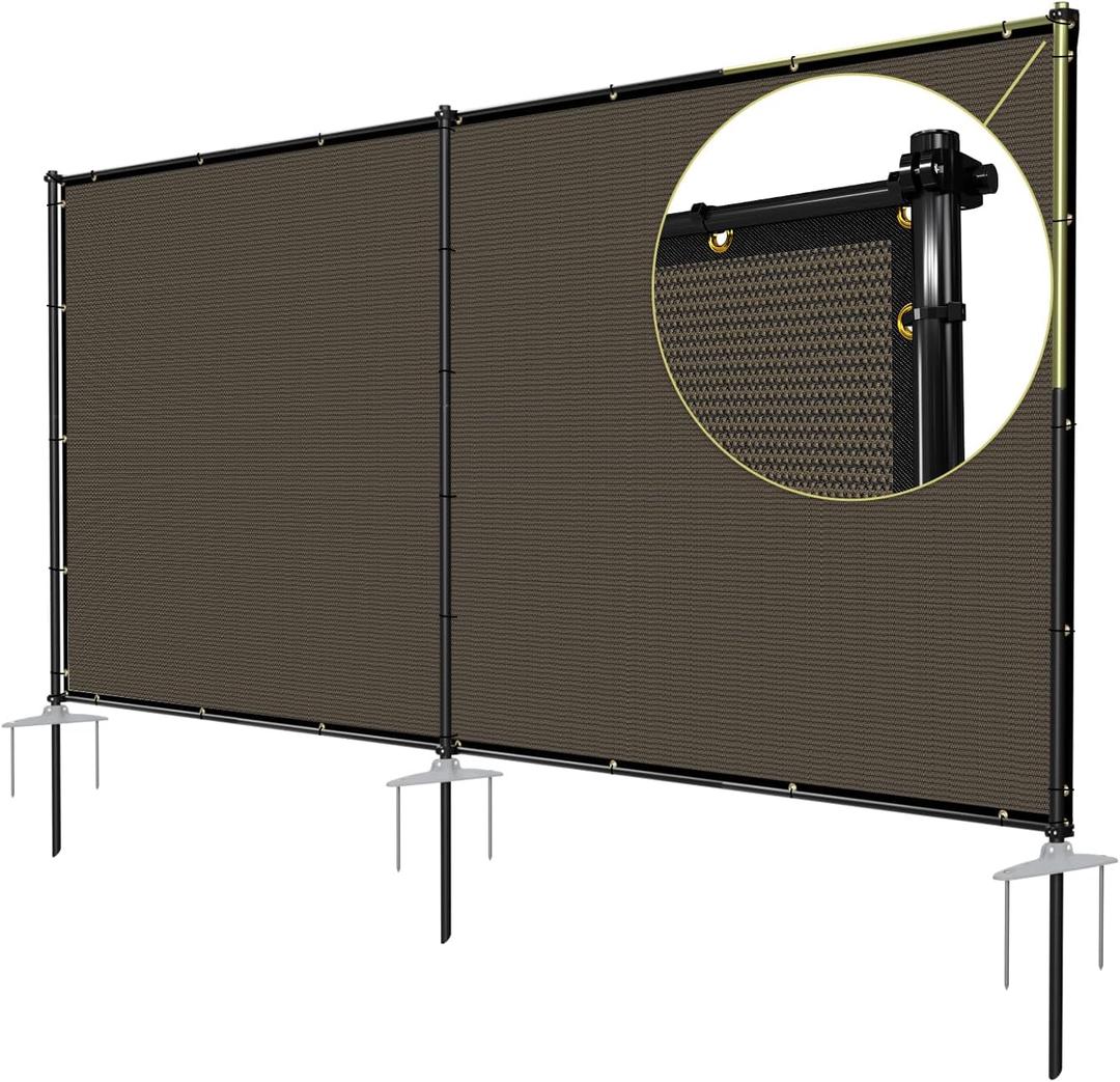 TANG 5'x12' Outdoor Privacy Screen FreeStanding, 220GSM Mesh Fencing with Poles Stakes, Privacy Fence Panels for Outside, Temporary Dog Fences for Garden Patio, Brown