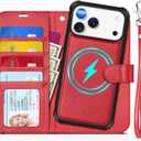 TUCCH 2-in-1 Removable Case Wallet for iPhone 17 Pro Max (6.9") 2025, Detachable Wrist Strap, 4 Card Holders RFID Blocking, Wireless Charging, Stand, Magnetic, PU Leather, Shockproof Folio Cover, Red