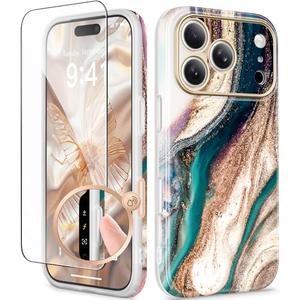 GVIEWIN for iPhone 17 Pro Case Compatible with MagSafe, with Screen Protector [Full Camera Protection] Military-Grade Shockproof Slim Magnetic Marble Phone Case for 17 Pro 6.3", Drift Sand/Gold
