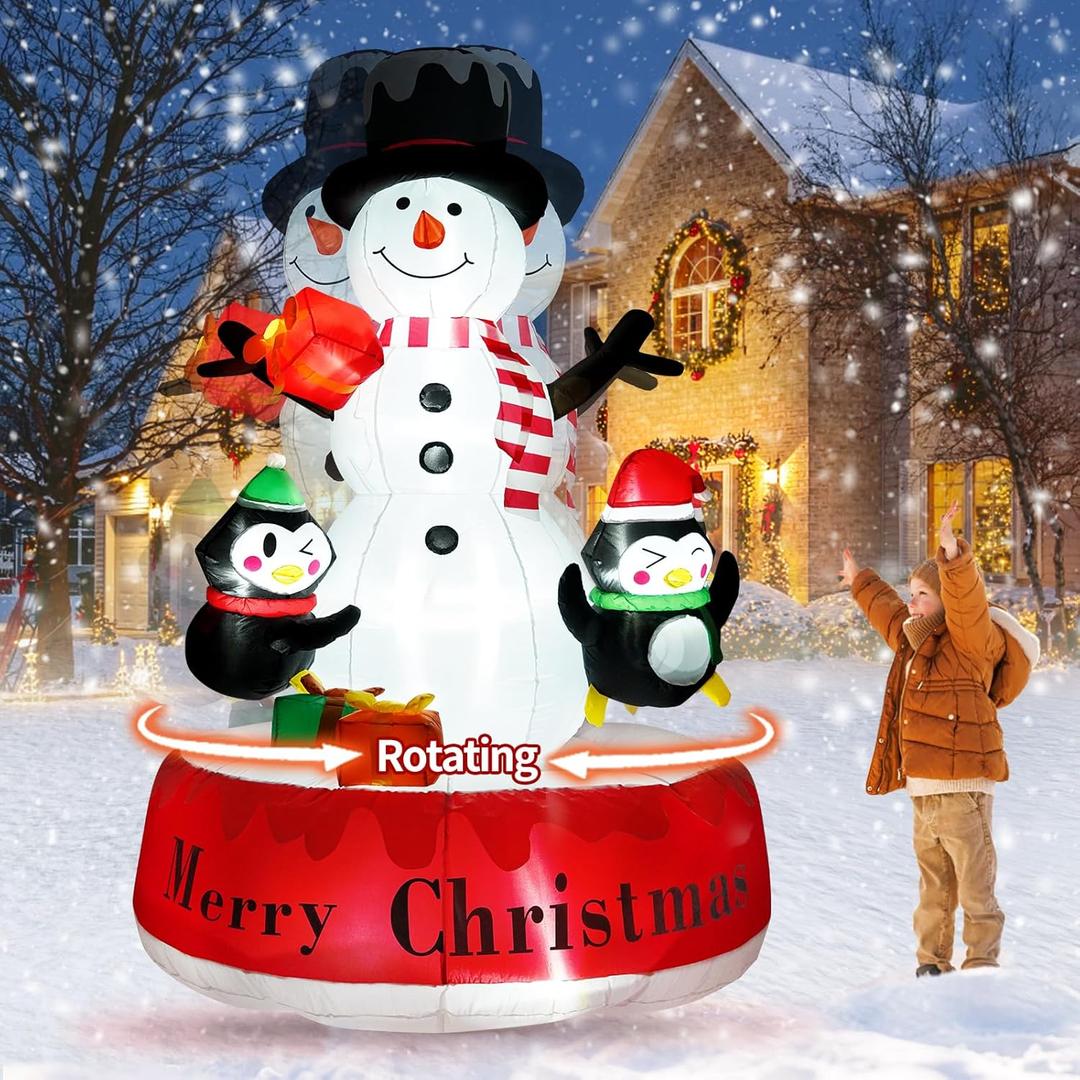 Likiyol 8 FT Christmas Inflatable Outdoor Decoration Rotating Snowman Christmas Inflatables, Christmas Blow Ups with Built-in Bright LED Lights for Yard, Outdoor, Holiday Decor