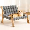 Solid Wood Cat Couch Bed for Indoor Cats, Modern Cat Sofa with Ultra-Soft Plush Surface Washable, Reclined Backrest, Elevated Plush Cat Lounge for Small to Adult Cats, Frost Gray