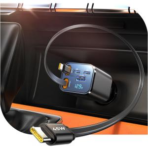 [5 in 1] for iPhone 17 Car Charger Adapter Fast Charging 99W USB C Car Charger Retractable with PD45W Dual Type C Cords Car Accessories Gifts for Women Men for iPhone 17 Air 16 15 Pro Max, All Phones