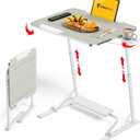 FoldWise Upgraded Folding TV Tray Table - Extra Large & Sturdy Laptop Table for Couch, Height & Angle Adjustable Desk for Dinner, Work & TV - Includes Footrest, Cup Holder, iPad Holder & Edge Stopper ((White) - Bright Wood)