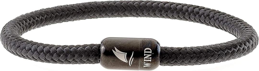 WIND PASSION - Paracord Bracelet for Men & Women | Nautical Bracelet Inspired by Sailor Sea Apparel | Handmade with Braided Rope and Magnetic Clasp | For Men and Women looking for a Sports, Athletic or Surf Style | Waterproof Resistant | (Small ( Wrist size 5.51 - 6.06 inch ), Black Magnet - Black pearl)