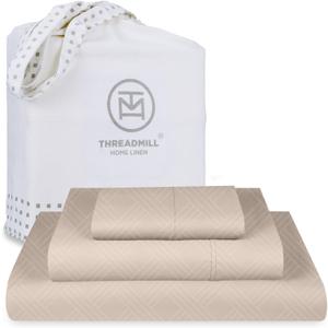 Threadmill Twin Sheets for Mattress | 800 Thread Count Jacquard Celine Light Beige | 100% Cotton 3 Piece Bed Set | Extra Long Staple | Deep Pocket With Elasticized Fit