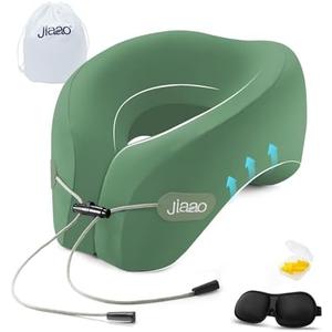 jiaao Travel Pillow Memory Foam Neck Pillow for Airplanes with Adjustable Neck Support, Includes Eye Mask, Earplugs & Storage Bag - Perfect for Flights, Road Trips, and Trains