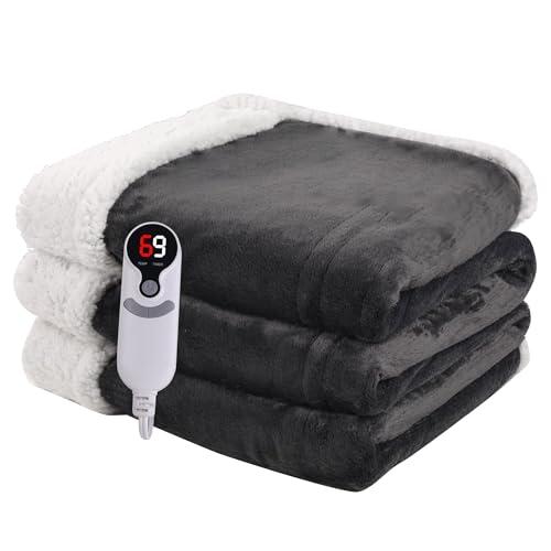 Heated Blanket Electric Blanket Full Size 72''x84'' with 9 Heating Levels, 1-10 Hour Auto Shut Off, Machine Washable, Flannel & Sherpa Soft Warming Blanket for Couch, Bed, Office - Dark Grey