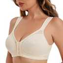 HACI Women's Front Closure Posture Bra Full Coverage Back Support Wireless Unpadded(Nude, 42C)
