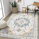 Area Rugs for Living Room: Washable 5x7 Living Room Rug Large Soft Vintage Floral Farmhouse Indoor Retro Area Rugs for Bedroom Dining Room Home Office - Blue/Yellow/Beige