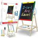 Kidzlane Art Easel for Kids 2-4 - Wooden Toddler Easel - Double Sided Standing Chalkboard/Dry Erase Board for Kids - Toddler Drawing Board with Accessories - 25.75 Inches Blackboard and Whiteboard