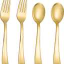 N9R 200PCS Gold Plastic Silverware, Heavy Duty Disposable Cutlery Set for Parties, gold forks and spoons disposable Includes 100 Spoons and 100 Forks for Wedding, Birthday, Dinner