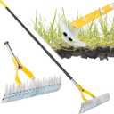 Thatch Rake for Lawn with 74inch Handle, 15 inch Dethatcher Rake for Grass to Cleaning Dead Grass, Efficient Steel Metal Rake for Dethatching, Heavy Duty Thatching Rakes for Garden, Yard