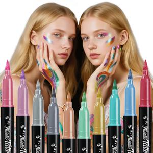 ThEast 10 Colors Metallic Face Paint, Athena Face Body Paint, Temporary Tattoo Markers for Skin, Face Painting Kit Body Markers, Valentines Easter Essentials