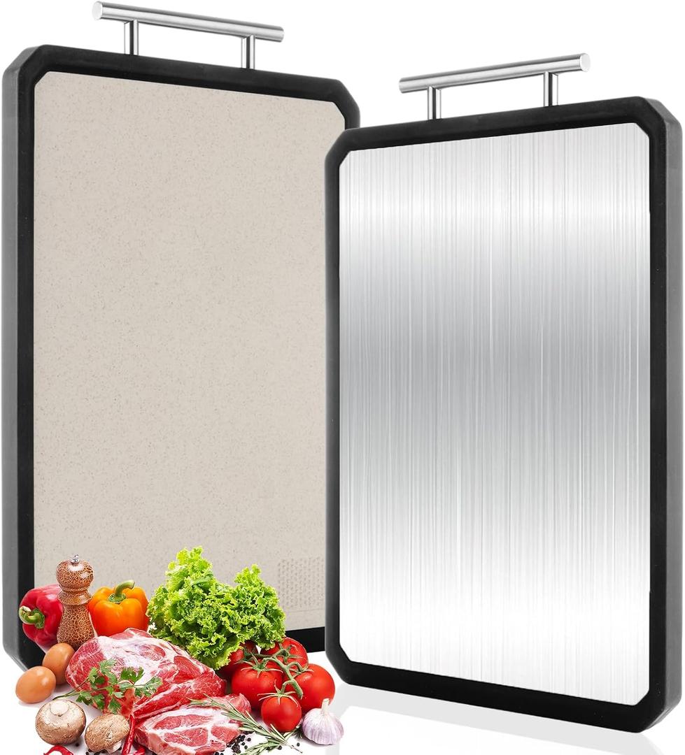 Stainless Steel Cutting Board, Double Sided Chopping Boards Cutting Board for kitchen,Stainless Steel/PP Large Cutting Board for meat,Dishwasher Safe, Non Toxic Chopping Board,15 * 11 Inch