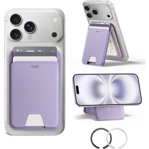 ESR Aura for MagSafe Wallet with Adjustable Stand, RFID Blocking, MagSafe Ring Included, 5 Card Holder Magnetic Wallet for iPhone 17e/17/16/15/14/13/12, Not for 13/12 Mini, Selected Samsung, Lavender