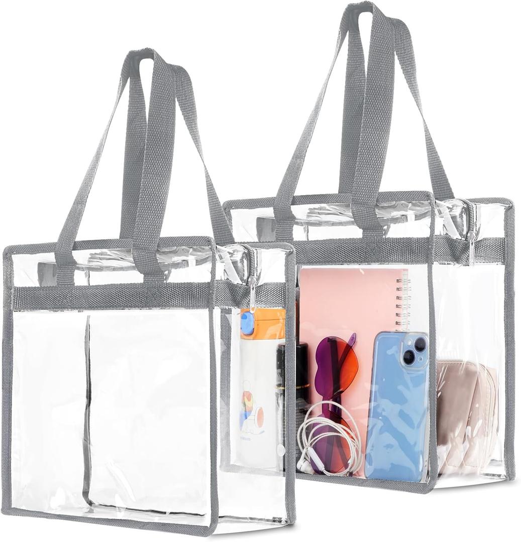 Clear Bag for Stadium Events Approved, 12x6x12 Large Transparent Tote, Clear Bag for Gym Concert Sports (Gray)