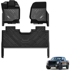 3W Floor Mats Fit for 2015-2024 2025 Ford F150 / F-150 Lightning SuperCrew Cab, TPE All Weather Heavy Duty Floor Liner Custom Fit Accessories Car Liners (with Original Folding Under-Seat Storage Box)