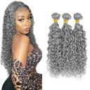 Grey Bundles Human Hair Water Wave Bundles 14 16 18 Inch Gray Water Wave Bundle Human Hair Extensions Double Weft Unprocessed Brazilian Virgin Hair 3 Bundles 50 Grams Per Bundle