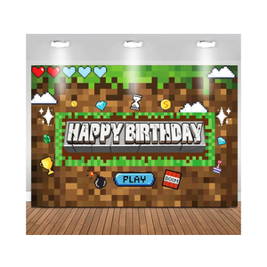 Pixel Birthday Party Decorations Pixel Video Game Banner for Miner Birthday Party Backdrop Photo Background Wall Decor Mining Party Supplies