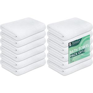 (Pack of 12 White Bath Towel Bulk 24x48 Inches - Economy Cheap Bath for Commercial Uses, Gym, Salon, Spa & Hair -Lightweight Bath Towels Quick Drying -Bath Towels Sets Bulk