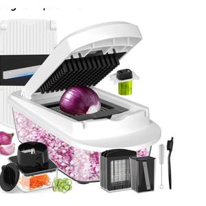 12 Blade All-in-1 Vegetable Chopper Mandoline Slicer with Container, Spiralizer with Containers, Food Chopper, Onion Chopper, Veggie Cutter for Salad, Kitchen Gadgets Accessories Essentials, White