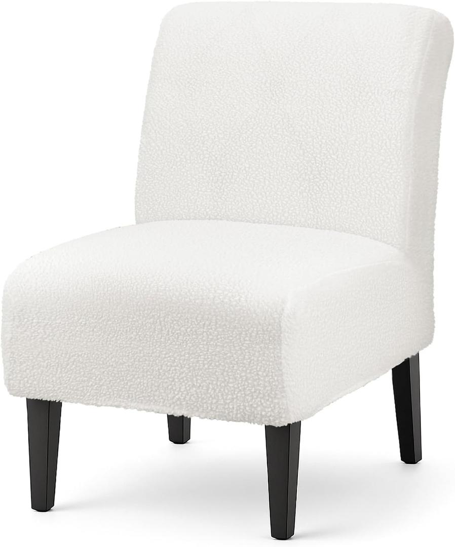 Teddy Wool Armless Accent Chair Cover Heavy-duty Soft Plush Armless Chair Slipcover Accent Chairs Covers without Arms Warm Fuzzy Slipper Chairs Slipcover for Living Room/Bedroom/Hotel Decor (White, 1)
