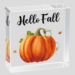Fall Decorations for Home Fall Decor Pumpkin Home Room Table Acrylic Sign Rustic Shelf Desk Office Decor Season Sign House Warming Gifts 4.9 x 4.9 Inch