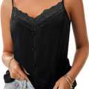 Rooscier Women's Lace Trim V Neck Camisole Satin Sleeveless Button Elegant Cami Tank Top (XS)