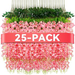 Alotiki Wisteria Hanging Flowers,Fake Hanging Flowers,Wisteria artificiales Garland for Home Wedding Arch Floral Party Garden Ceremony Outdoor Decor,3.6 feet Long(25,Pink)