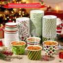 LemonRoad 200 Pcs Christmas Treat Snack Dessert Cups 9 oz Disposable Double Coated Hot Ice Cream Cups Red Green White Polka Dot Striped for Food Soup Hot Cold Drink Xmas Party Supplies