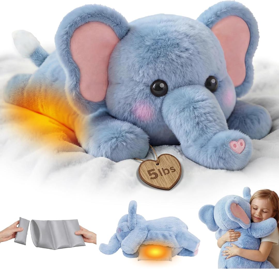 Mewaii Weighted Stuffed Animals with Microwavable Heating Pad - 5 lbs Adjustable, Heatable & Coolable Elephant Plush for Realistic Hug, Removable Inner Pad, Perfect Plush Gift for Kids (23 Inch)