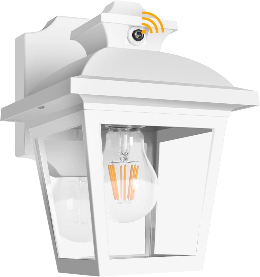 FUDESY Dusk to Dawn Outdoor Wall Lantern, Exterior Sensor Porch Light Wall Mount with LED Bulb, Waterproof Anti-Rust Wall Sconce Lighting , White Outside Light Fixtures for Hose, Front Door, Garage