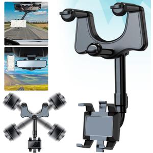 Rearview Mirror Phone Holder for Car,Adjustable Car Rearview Mirror Phone Holder 2024 Upgraded 360 Rotatable and Retractable Car Phone Holder Mount Car Rear View Mirror Cell Phone Holder Clip