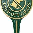 "Please Keep Off Grass" Yard Sign, Green Metal Lawn Garden Decor with Dog Silhouette, Heavy-Duty 11.22" x 6.18" Round Sign with Raised Letters, Integrated Ground Stake for Easy and Stable Installation.