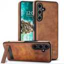 Leather Case with Stand for Samsung Galaxy S24 Case, Protective Soft Grip Luxury Cover for Men, Protective Slim Kickstand Shockproof Phone Cases Compatible with S24 6.2", Brown