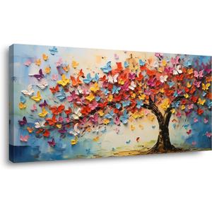 Butterfly Tree Canvas Wall Art Colorful Tree of Life Canvas Oil Painting Prints for Living Room Office Abstract Butterflies Tree Wall Dcor Artwork Family Bedroom Farmhouse Dcor, Ready to Hang (16x32 Inches)