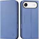 SHIELDON Genuine Leather Wallet Case for iPhone Air 6.5-inch 2025 | Flip Magnetic Cover | RFID Blocking Credit Card Holder | Kickstand | Full Protection Phone Shell | Wisteria Purple