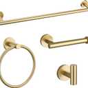 Brushed Gold Bathroom Hardware Accessories Set 4 Pieces Towel Bar Set Modern Round Towel Ring 19.68 in Towel Bar Towel Hook and Toilet Paper Holder Stainless Steel Wall Mounted